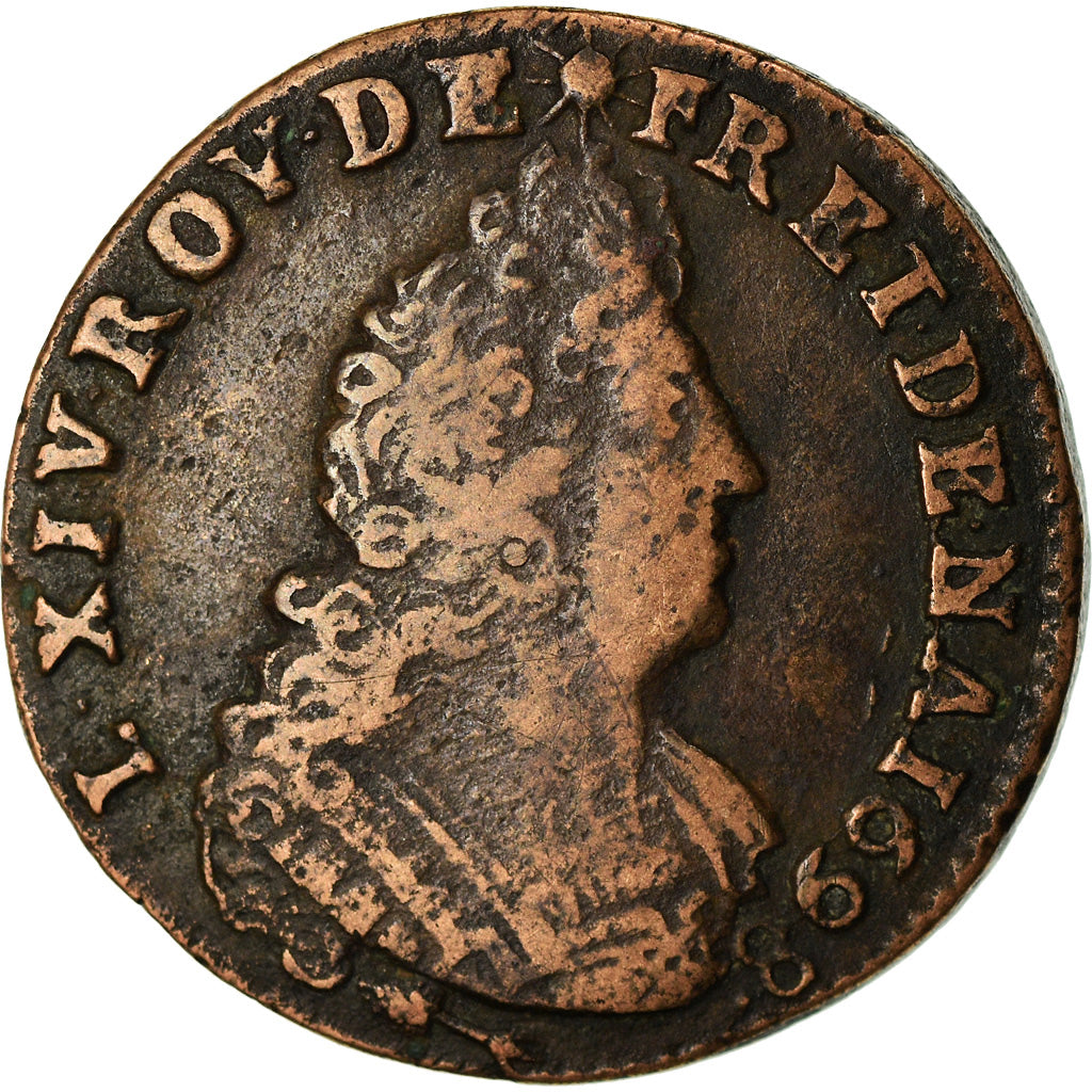 Münze, Frankreich, Louis XIV, Liard de France au buste âgé, troisième type