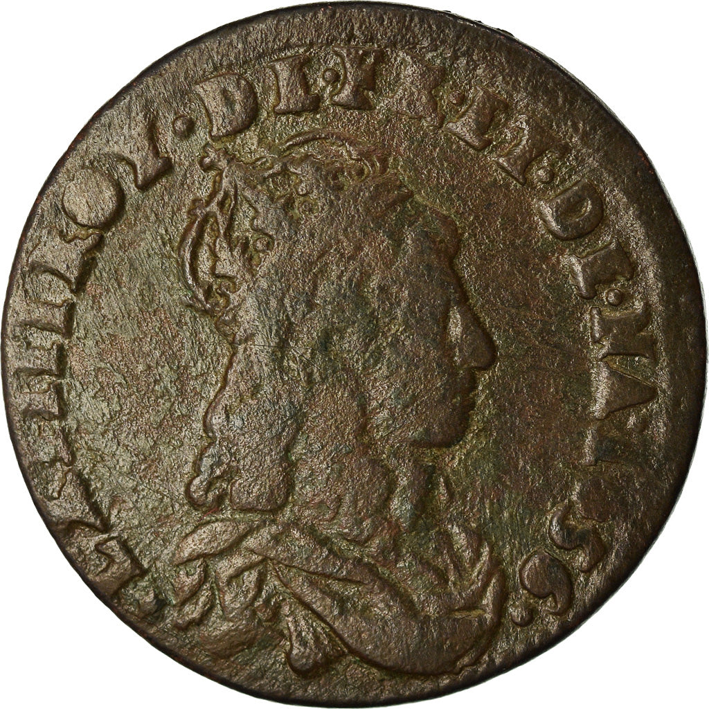 Frankreich, Louis XIV, Liard de France, 1656, Meung-sur-Loire, VF(30-35)