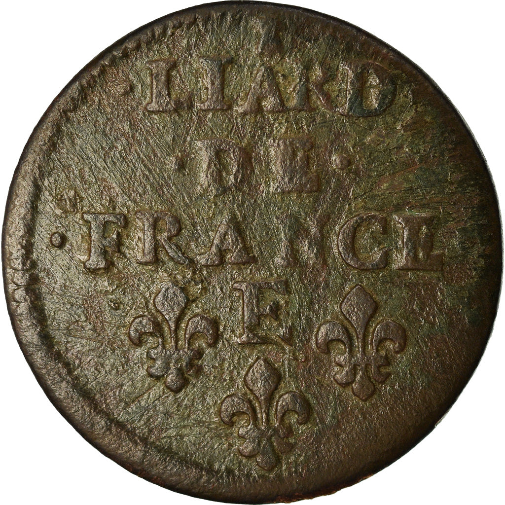 Frankreich, Louis XIV, Liard de France, 1656, Meung-sur-Loire, VF(30-35)