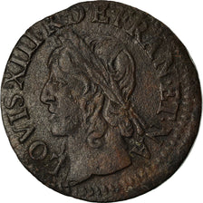 Moneta, Francia, Louis XIII, Double Tournois, 1643, BB+, Rame, CGKL:516