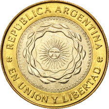 ARGENTINA, 2 Pesos, 2010, Buenos Aires, KM #165, MS(63), Bi-Metallic, 24.5, 7.25