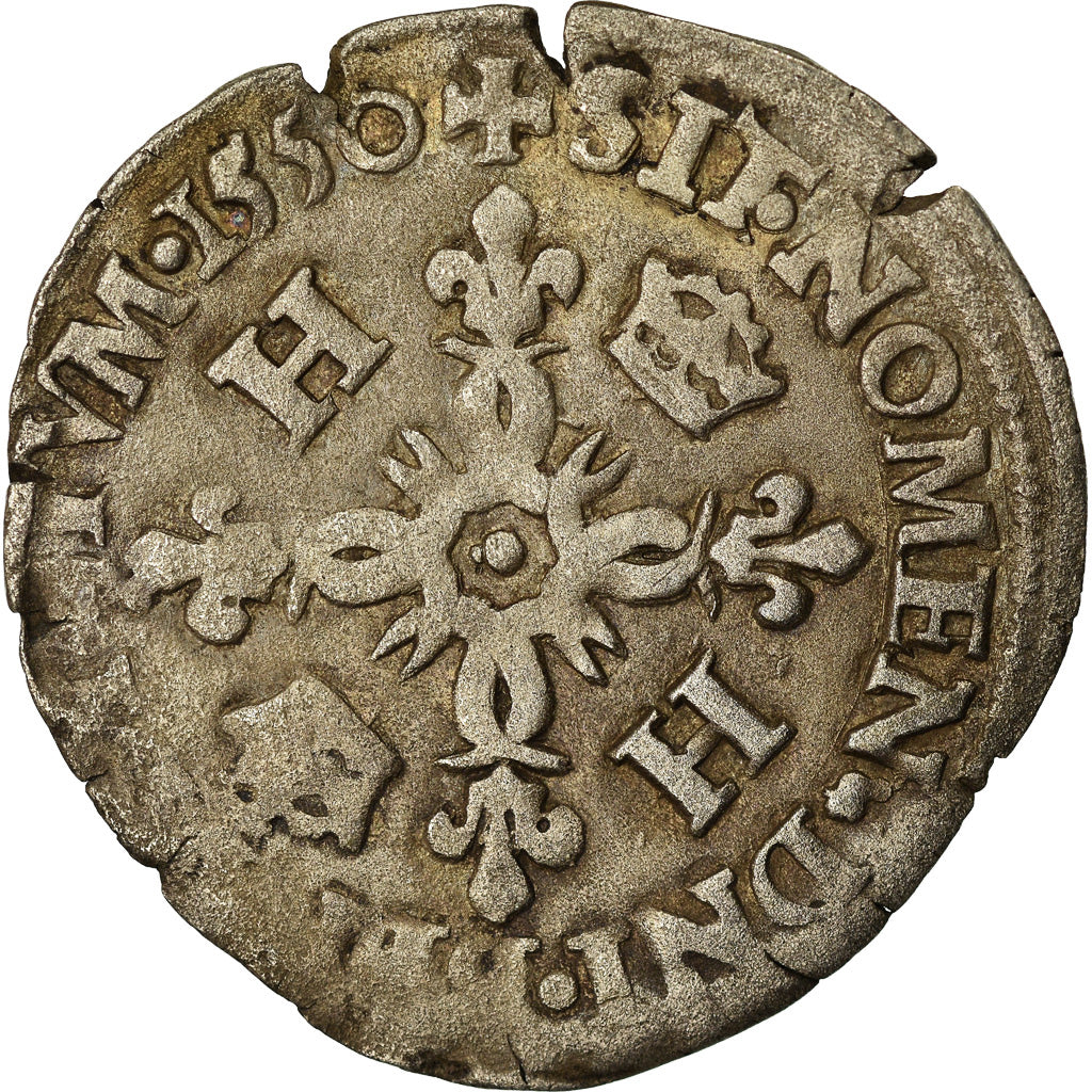 Coin, France, Henri II, Douzain aux croissants, 1550, Paris, VF(30-35), Billon