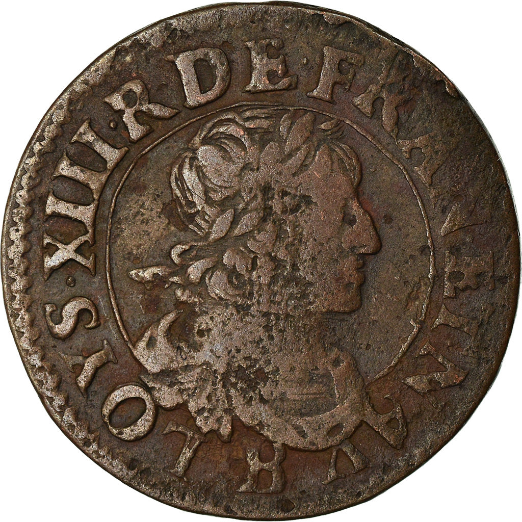 Munten, Frankrijk, Louis XIII, Double tournois, buste laurée et drapé, Double