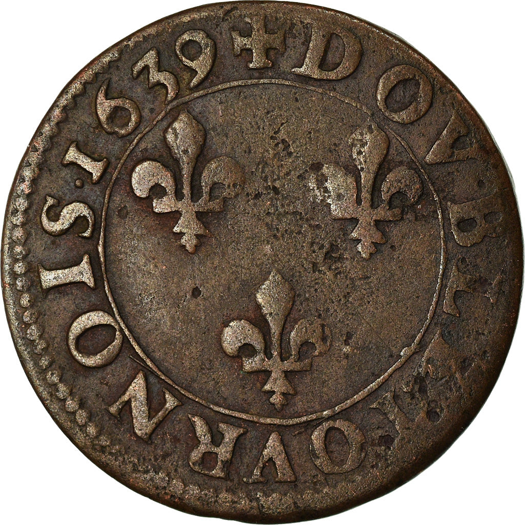 Munten, Frankrijk, Louis XIII, Double tournois, buste laurée et drapé, Double