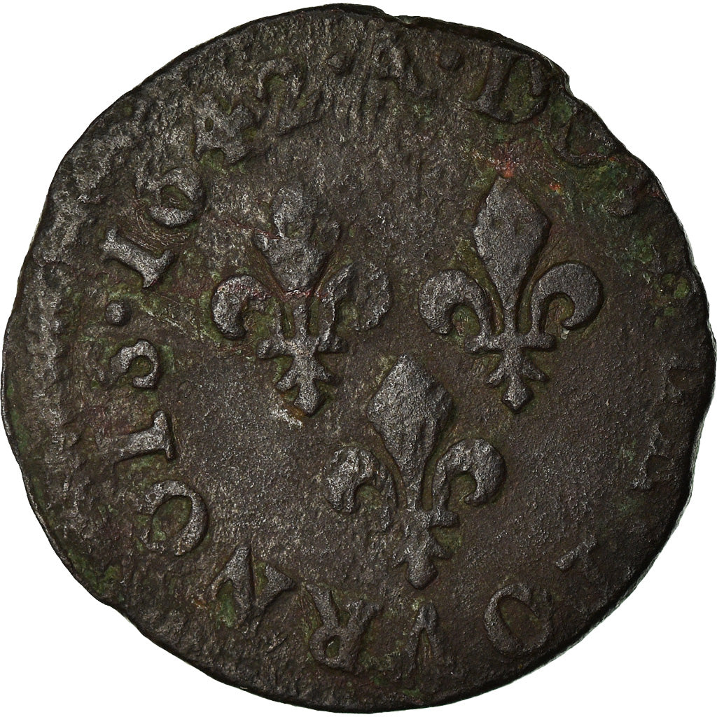 Munten, Frankrijk, Louis XIII, Double tournois de Warin, tête à gauche, Double