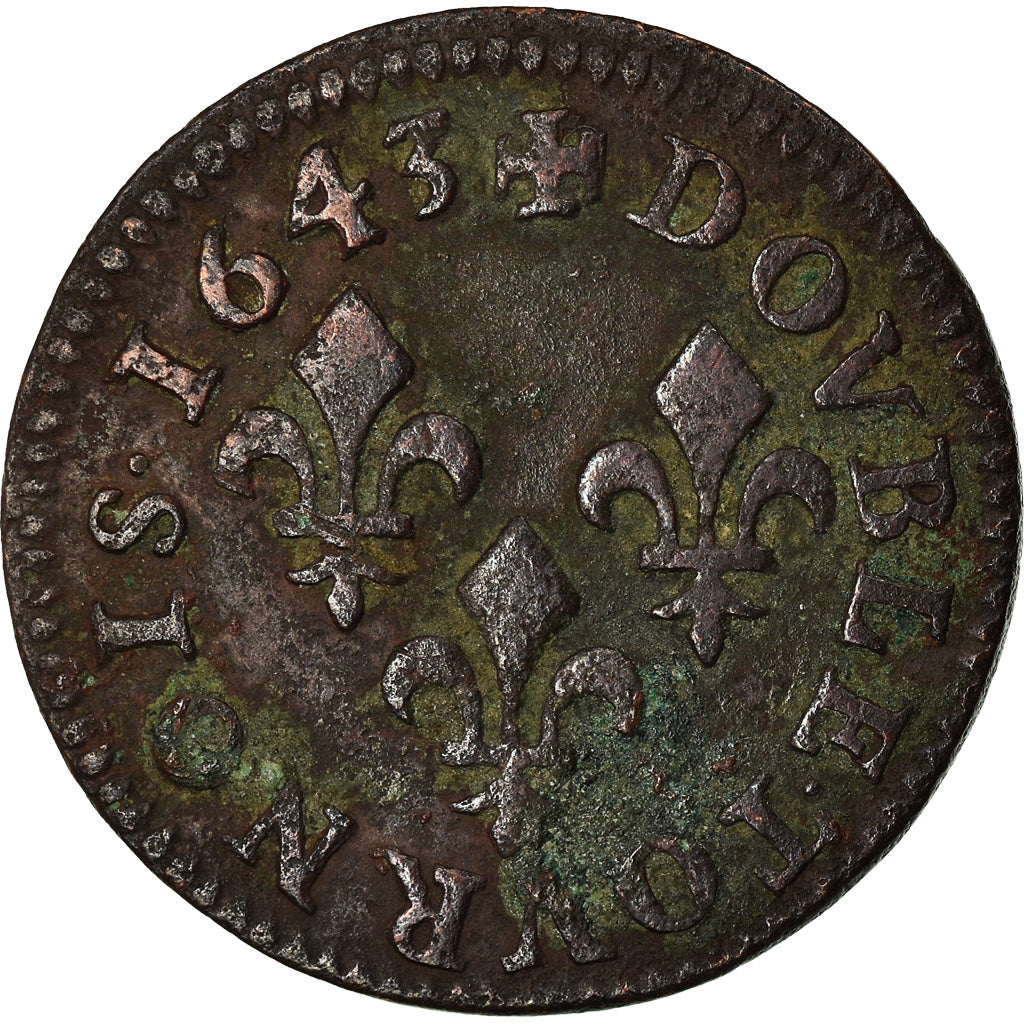 Munten, Frankrijk, Louis XIII, Double Tournois, 1643, ZF, Koper, CGKL:516
