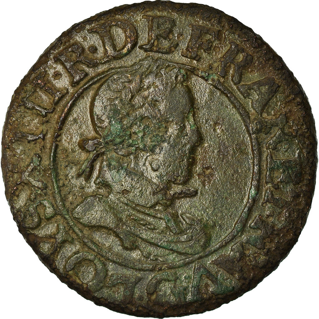Moneta, Francia, Louis XIII, Double Tournois, 1620, Poitiers, MB+, Rame