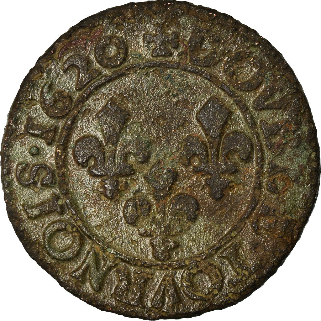 Moneta, Francia, Louis XIII, Double Tournois, 1620, Poitiers, MB+, Rame