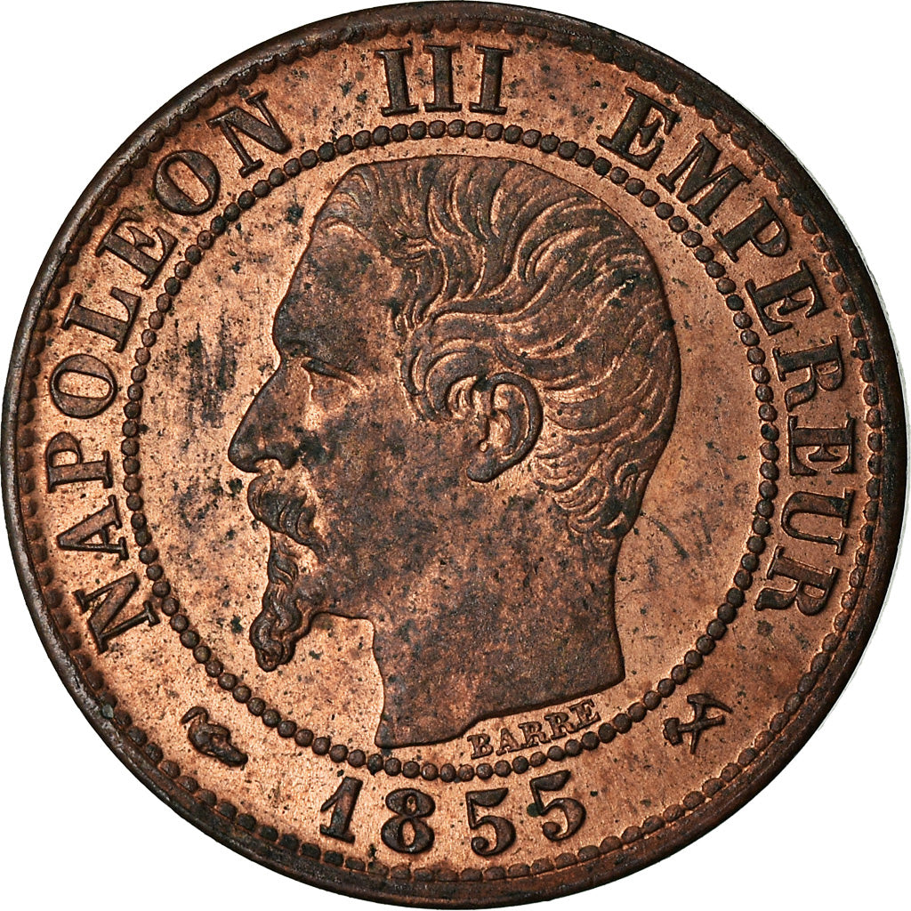 Moeda, França, Napoleon III, Napoléon III, Centime, 1855, Rouen, MS(60-62)