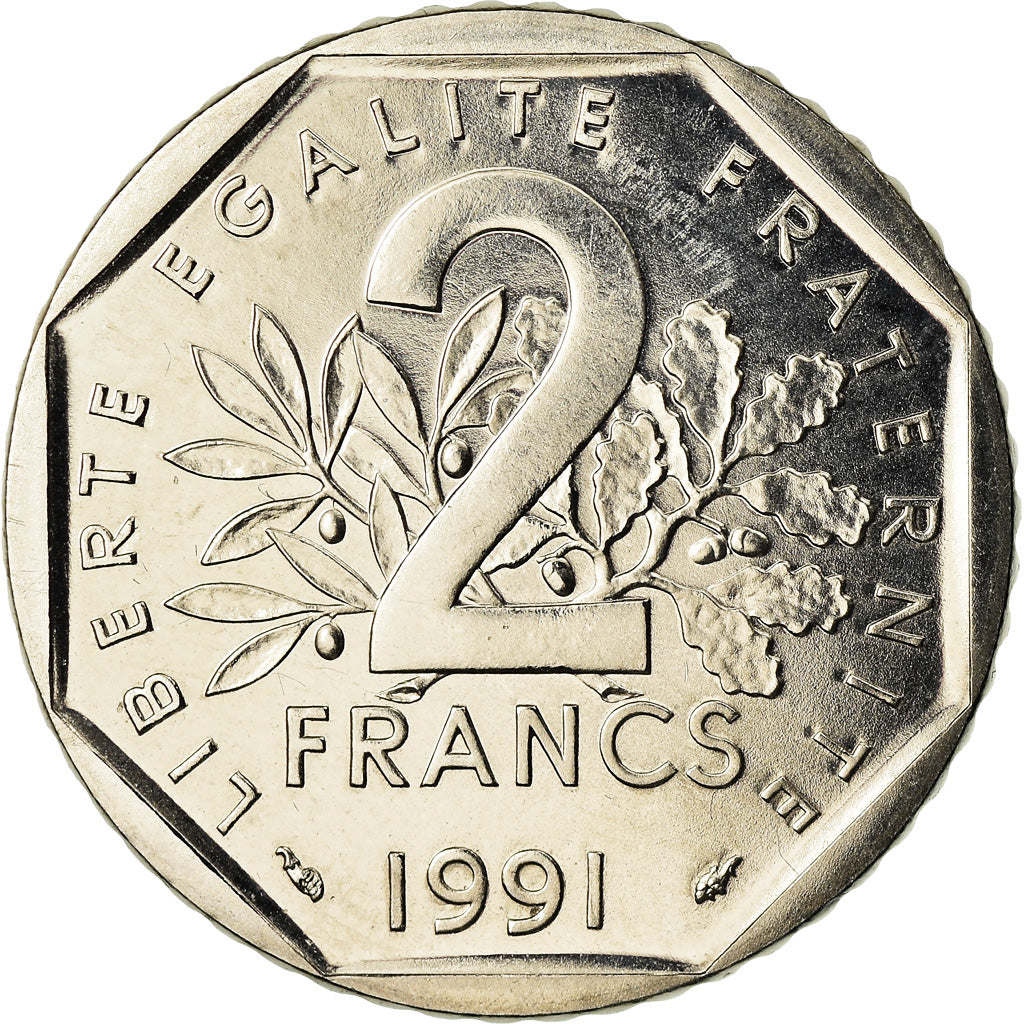 Münze, Frankreich, Semeuse, 2 Francs, 1991, Medal alignment, UNZ, Nickel