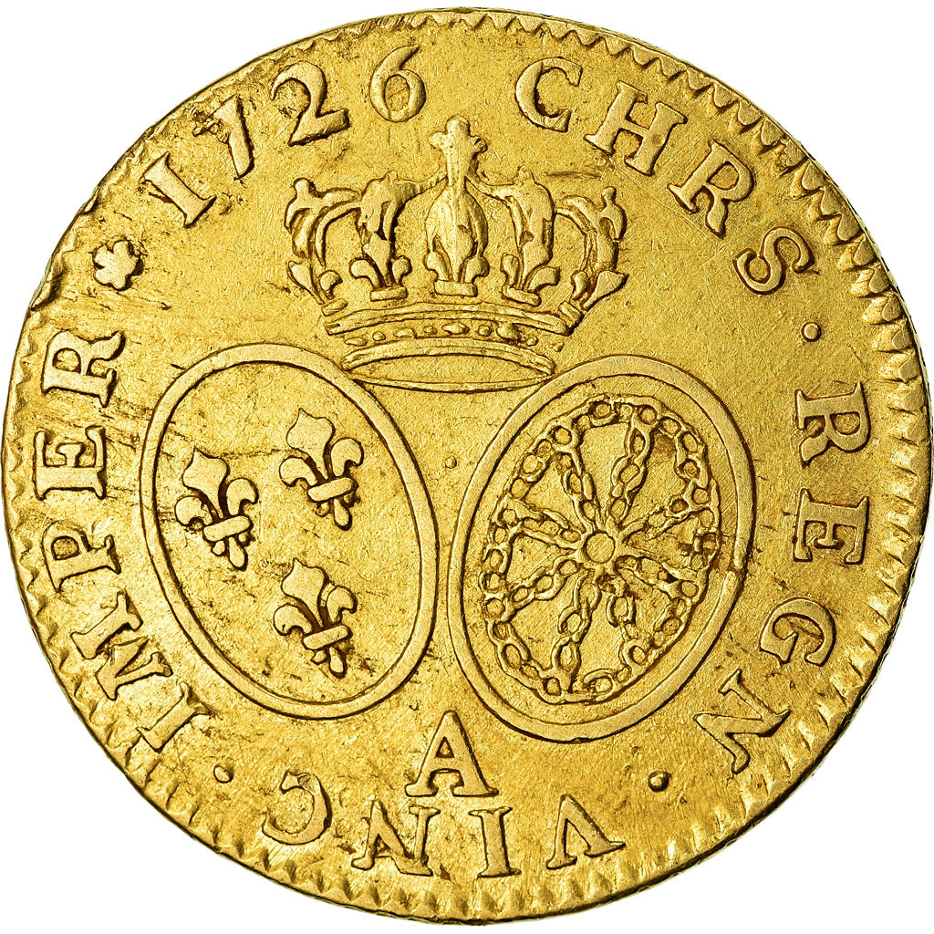 Moeda, França, Louis XV, Louis d'or aux lunettes, Louis d'Or, 1726, Paris