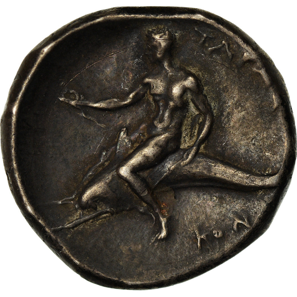 Moneda, Calabria, Stater, c. 302 BC, Tarentum, EBC, Plata, HN Italy:947