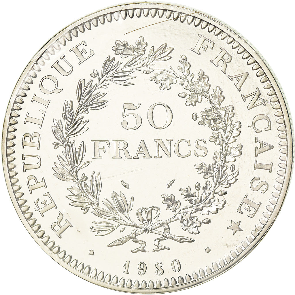 Coin, France, Hercule, 50 Francs, 1980, Pessac, Piéfort, MS(65-70), Silver