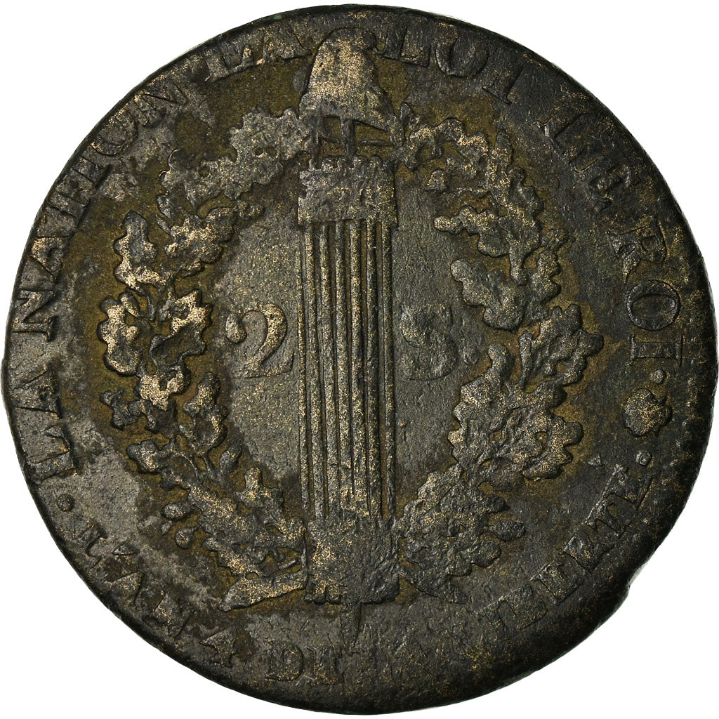 Coin, France, Louis XVI, 2 sols françois, 2 Sols, 1792, Rouen, EF(40-45)