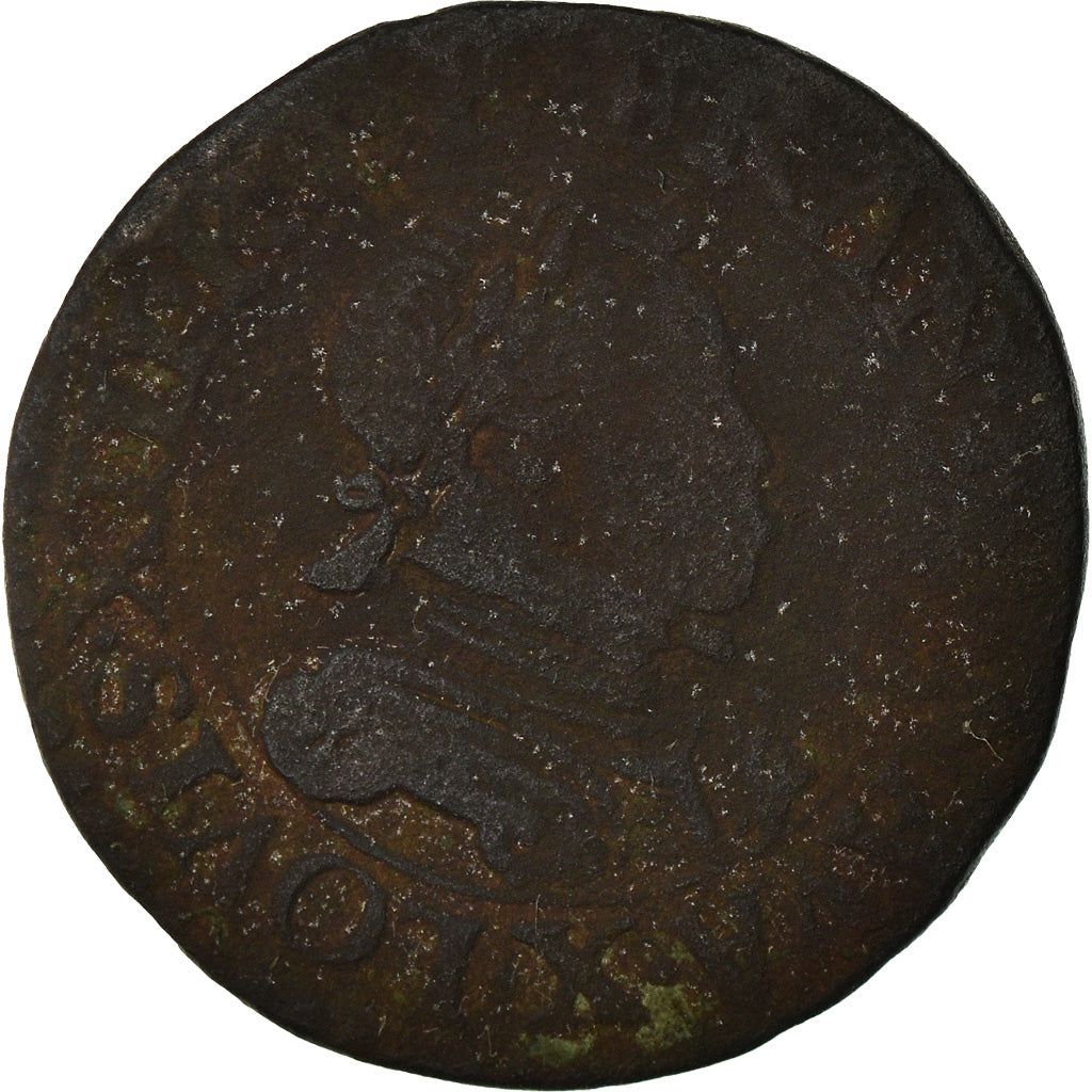 Coin, France, Louis XIII, Double tournois, buste laurée et cuirassé, 1614,Amiens