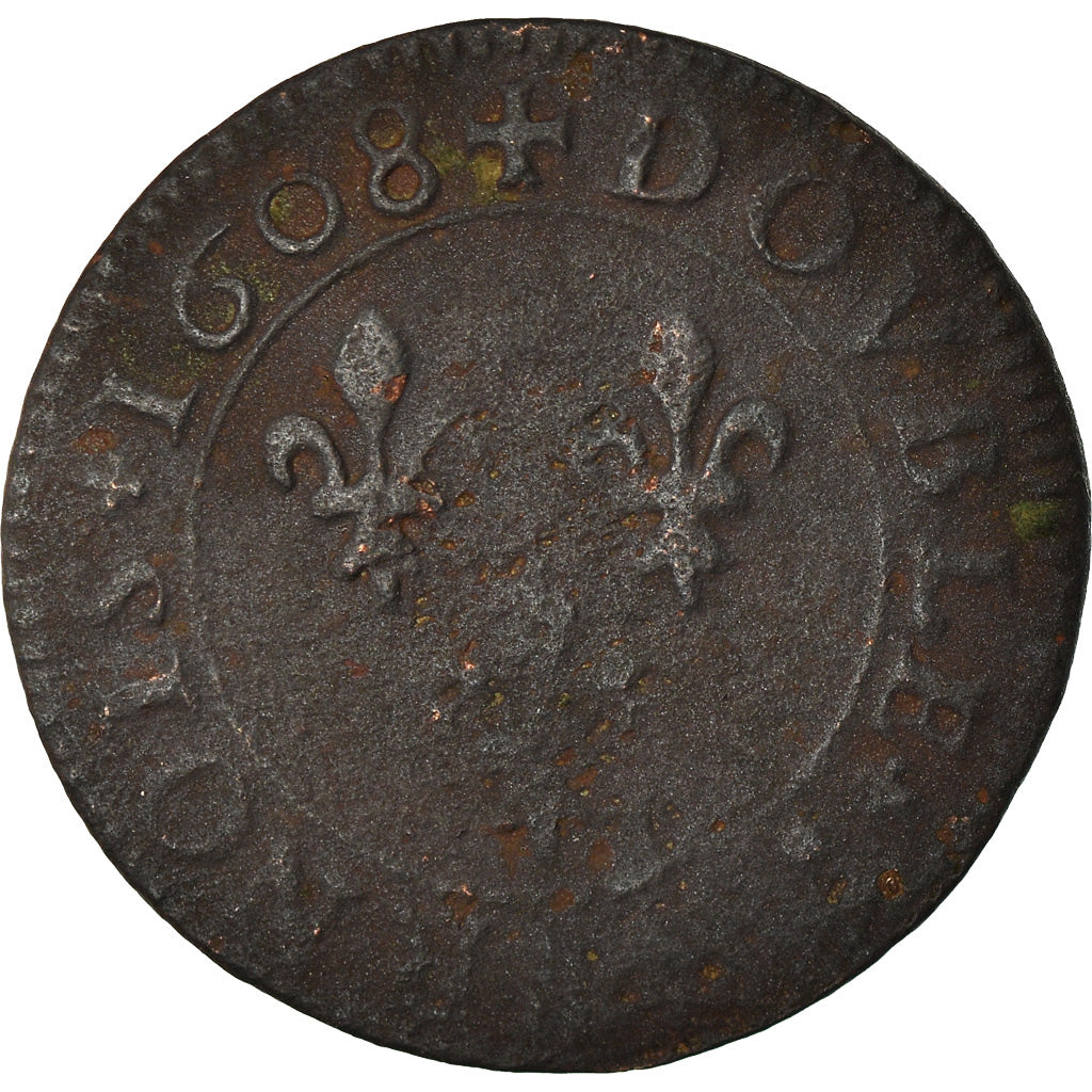 Münze, Frankreich, Henri IV, Double Tournois, 1608, Lyon, S+, Kupfer