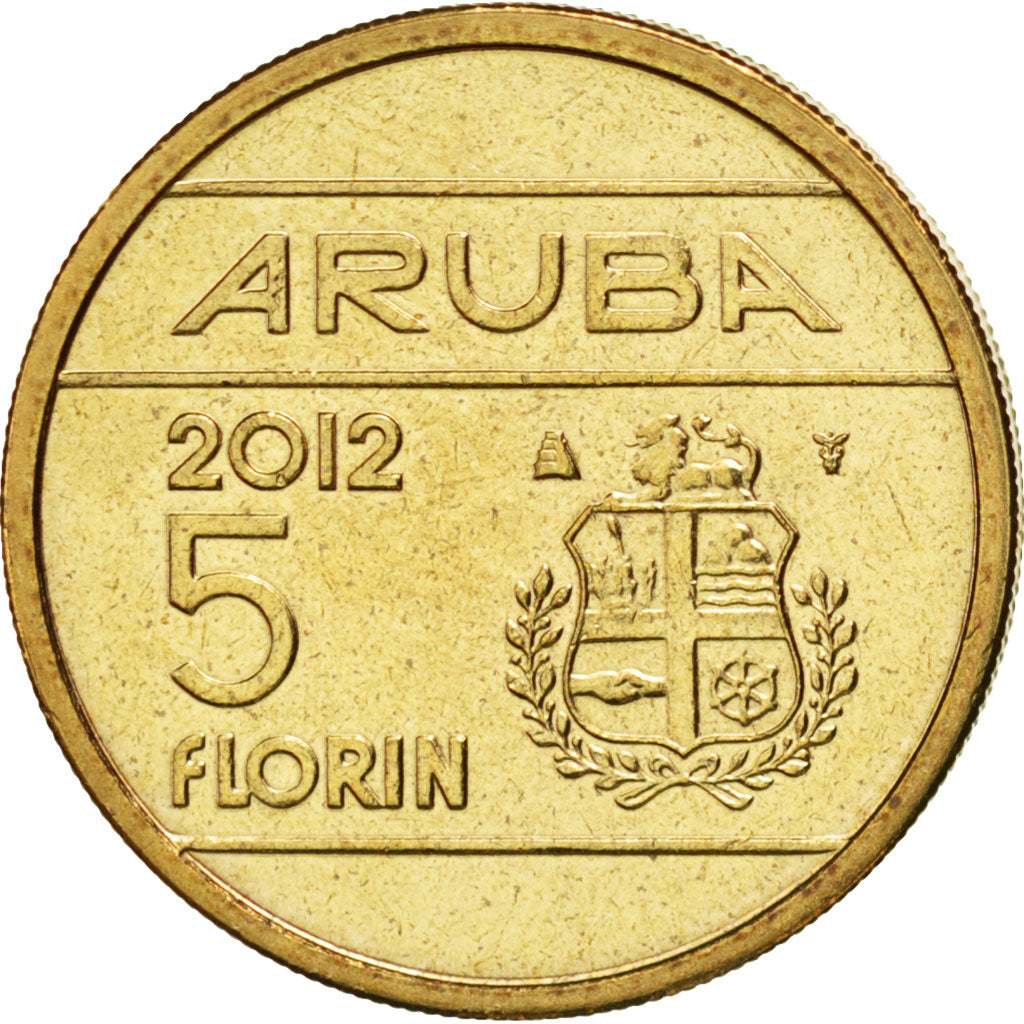 ARUBA, 5 Florin, 2012, Utrecht, KM #38, MS(63), Aluminum-Bronze, 22.5, 8.43