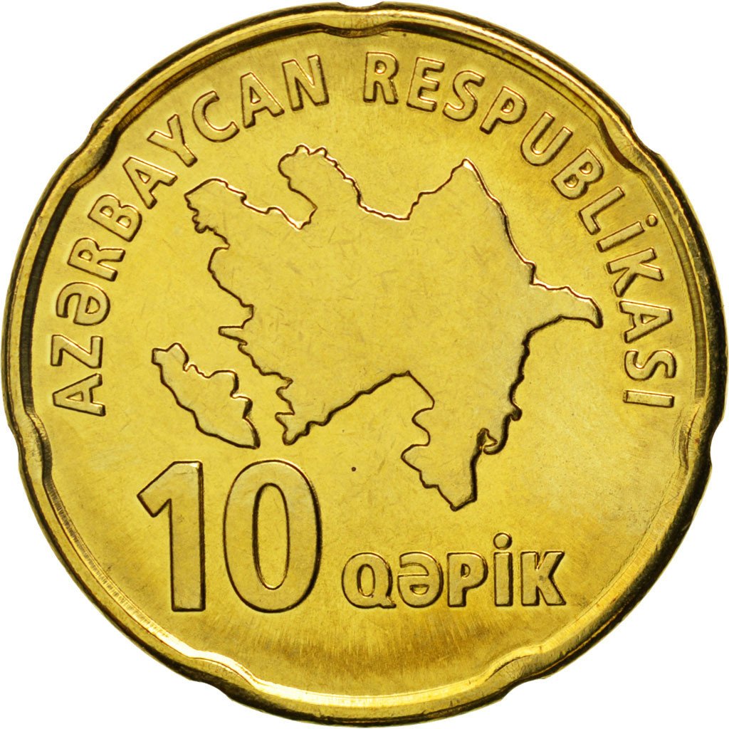 AZERBAIJAN, 10 Qapik, 2006, KM #42, MS(63), Brass Plated Steel, 22.25, 5.16