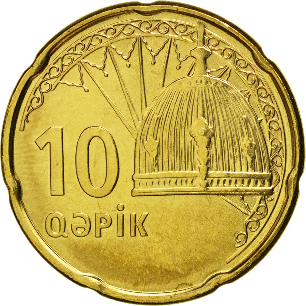 AZERBAIJAN, 10 Qapik, 2006, KM #42, MS(63), Brass Plated Steel, 22.25, 5.16