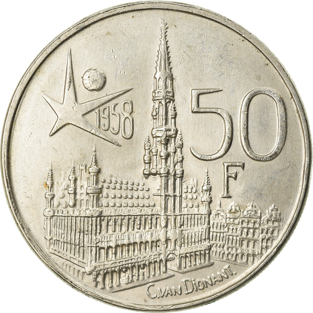 Coin, Belgium, Baudouin I, 50 Francs, 50 Frank, 1958, AU(50-53), Silver