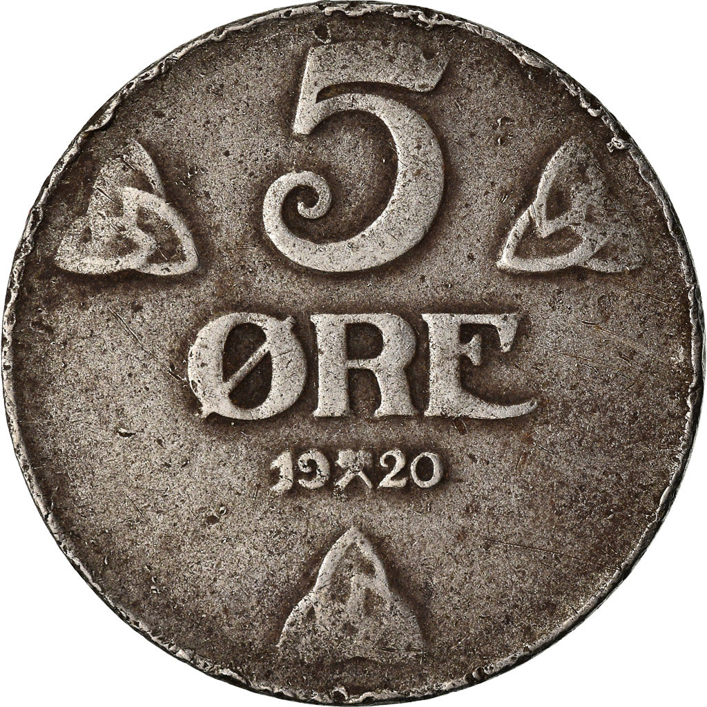 Moneda, Noruega, Haakon VII, 5 Öre, 1920, BC+, Hierro, KM:368a