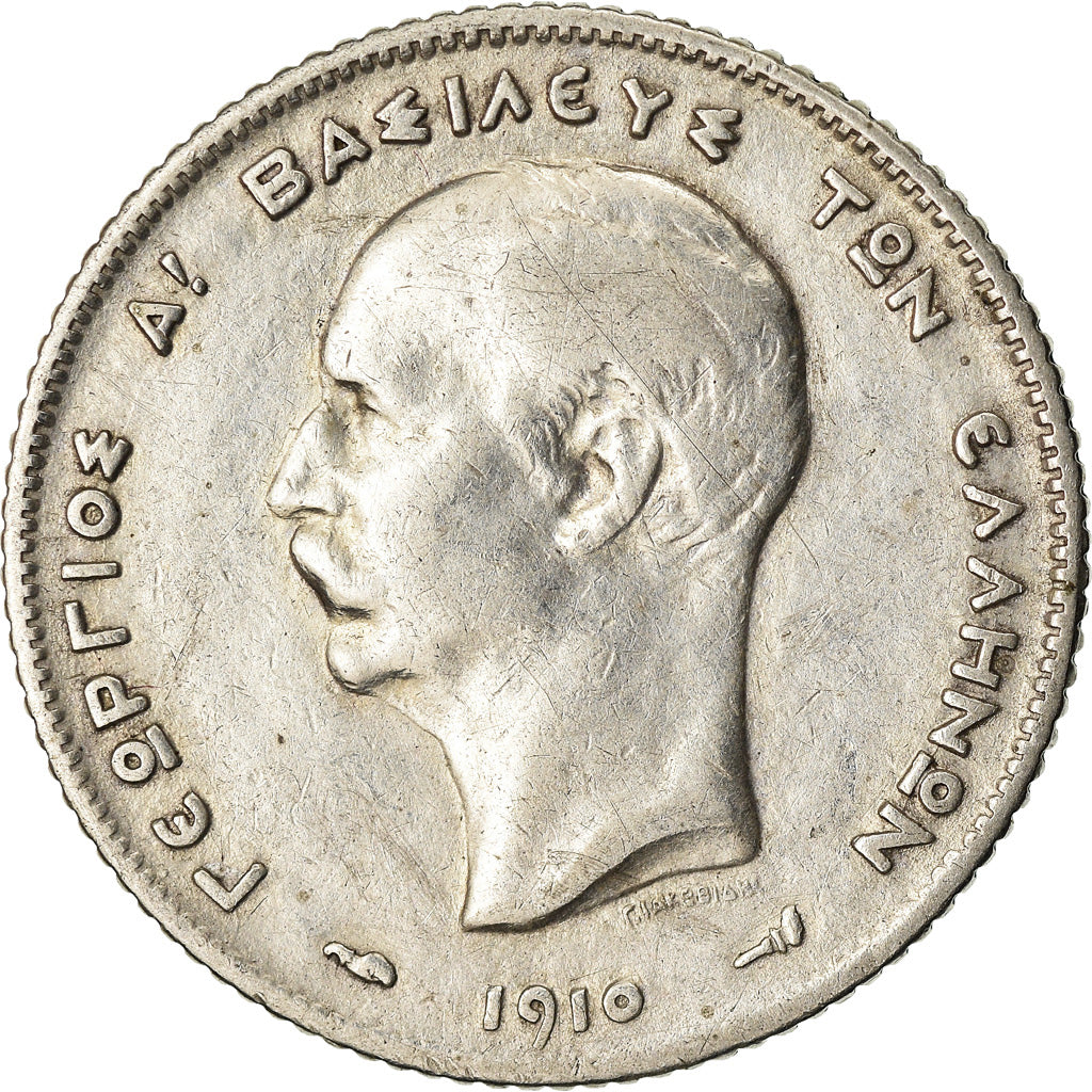 Coin, Greece, George I, Drachma, 1910, VF(30-35), Silver, KM:60