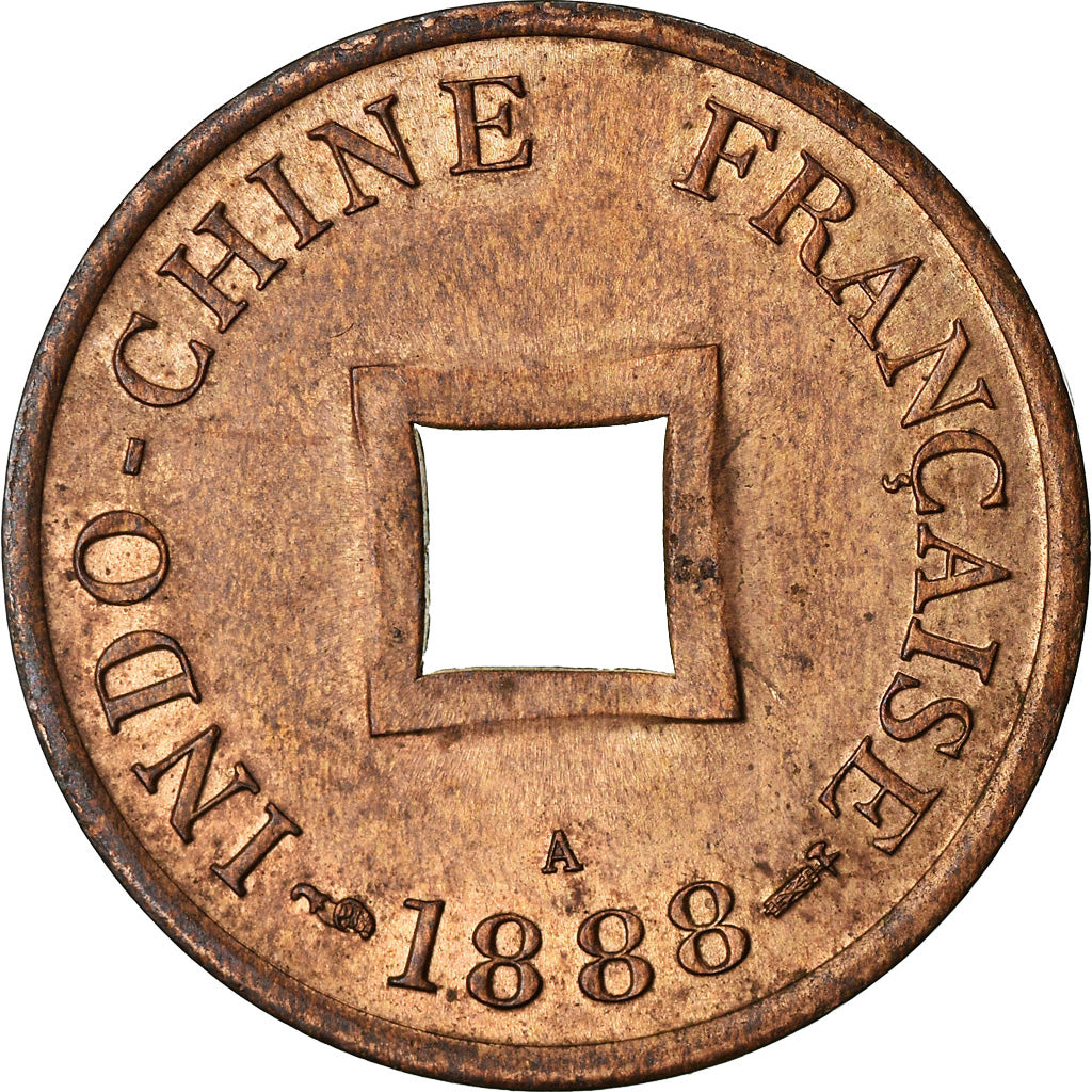 Coin, FRENCH INDO-CHINA, 2 Sapeque, 1888, Paris, AU(55-58), Bronze, KM:6