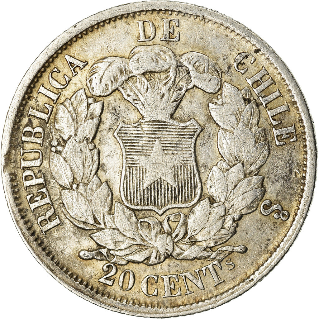 Moneda, Chile, 20 Centavos, 1866, Santiago, BC+, Plata, KM:135