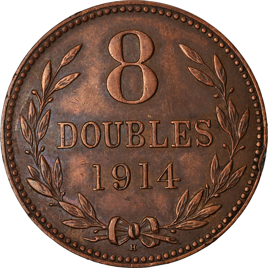 Münze, Guernsey, 8 Doubles, 1914, Heaton, Birmingham, SS+, Bronze, KM:14