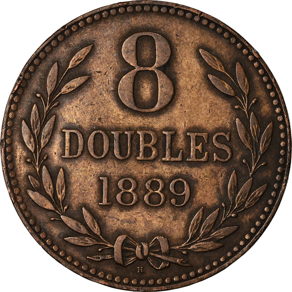 Coin, Guernsey, 8 Doubles, 1889, Heaton, Birmingham, VF(30-35), Bronze, KM:7