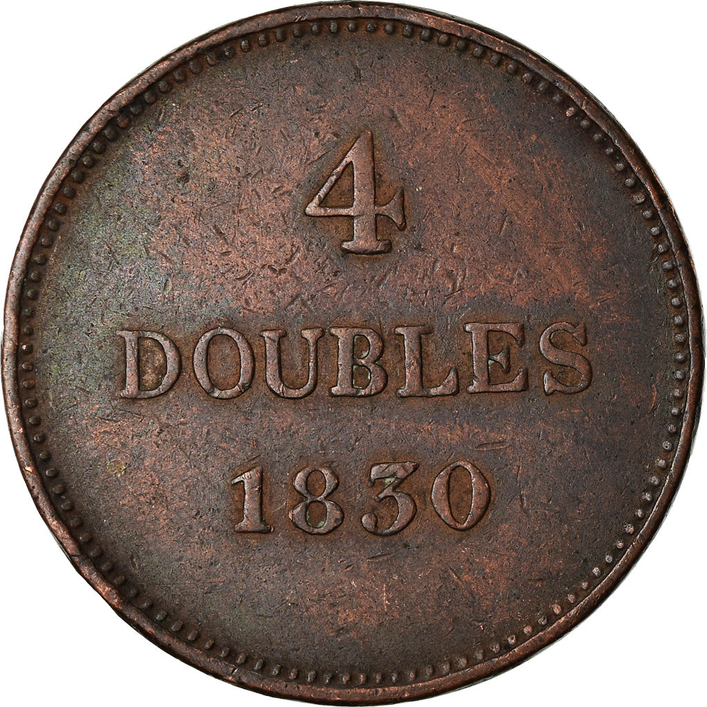 Coin, Guernsey, 4 Doubles, 1830, Heaton, VF(30-35), Copper, KM:2