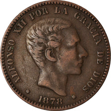 Coin, Spain, Alfonso XII, 10 Centimos, 1878, Barcelona, EF(40-45), Bronze