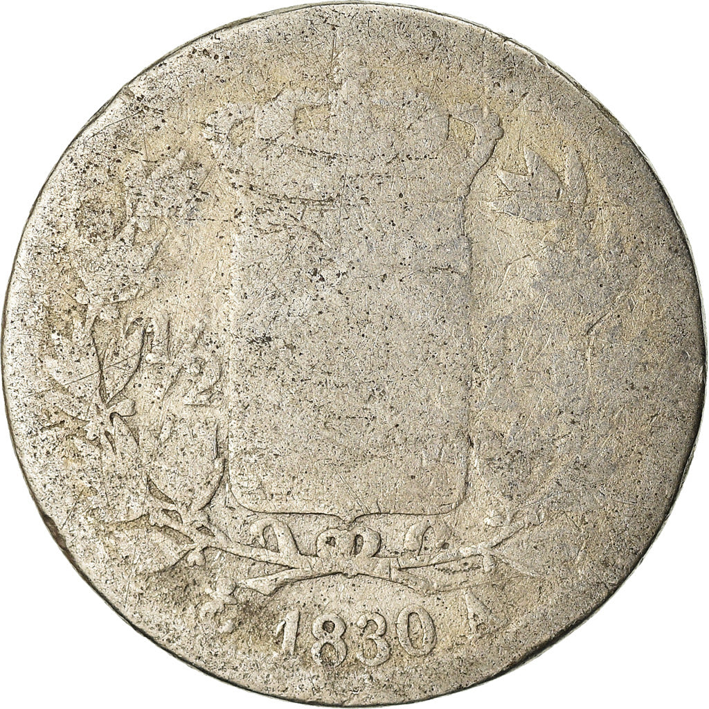Coin, France, Charles X, 1/2 Franc, 1830, Paris, AG(3), Silver, KM:723.1