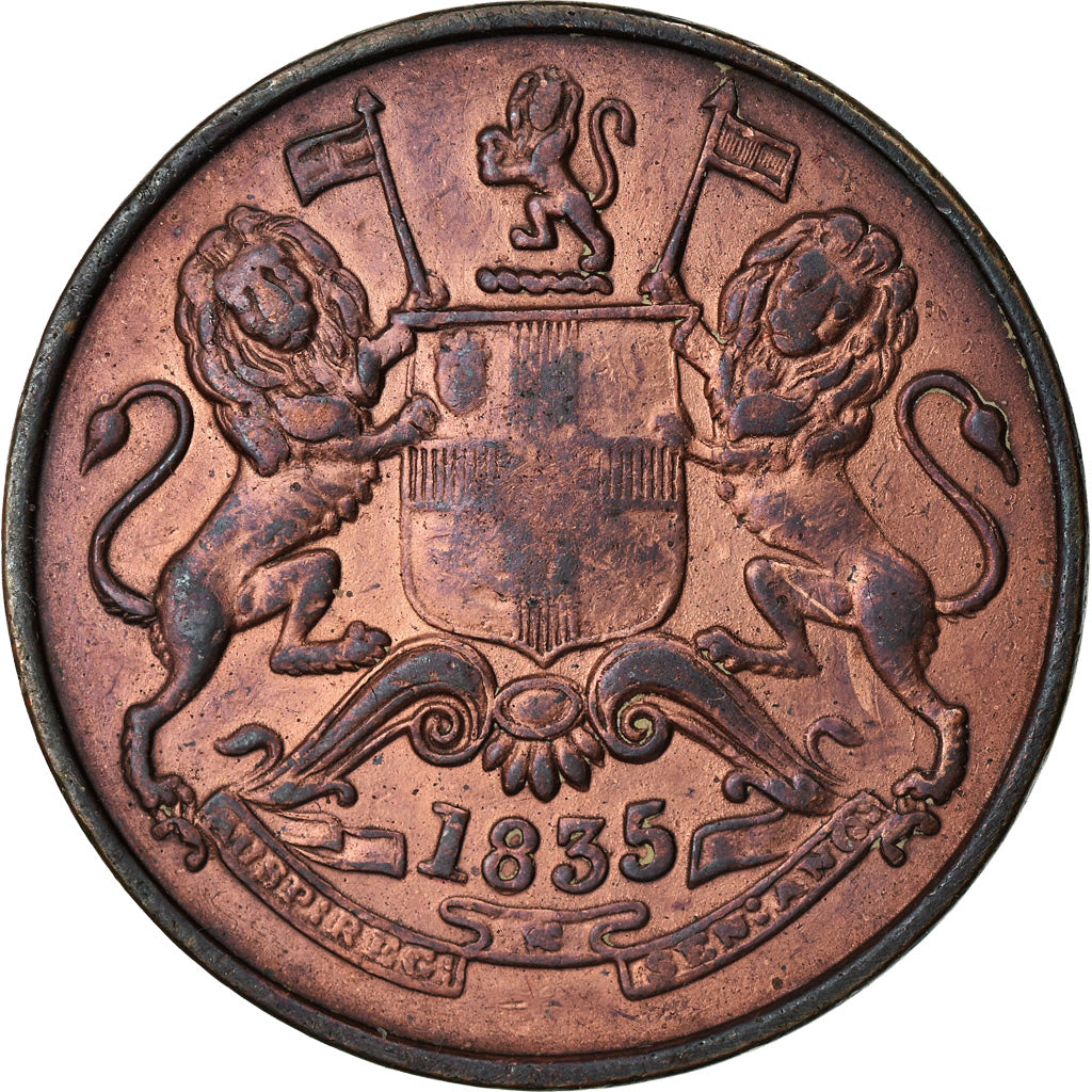 Moneta, INDIA - BRITANNICA, 1/2 Anna, 1835, Bombay, BB, Rame, KM:447.1