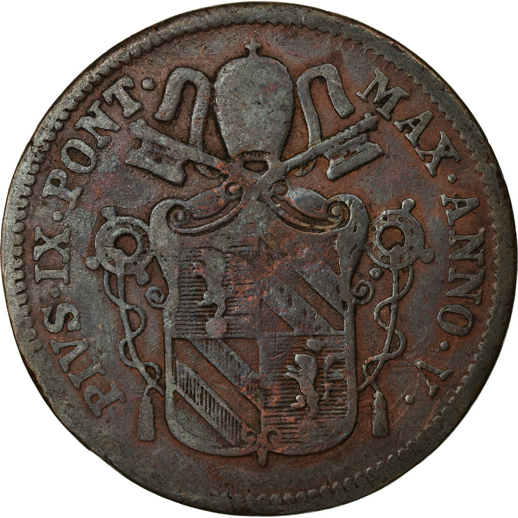 Moeda, ESTADOS ITALIANOS, PAPAL STATES, Pius IX, Baiocco, 1850, Roma, VF(20-25)