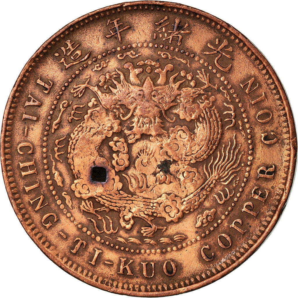 Moneda, China, HUPEH PROVINCE, Kuang-hs, 10 Cash, 1906, Ching, BC+, Cobre
