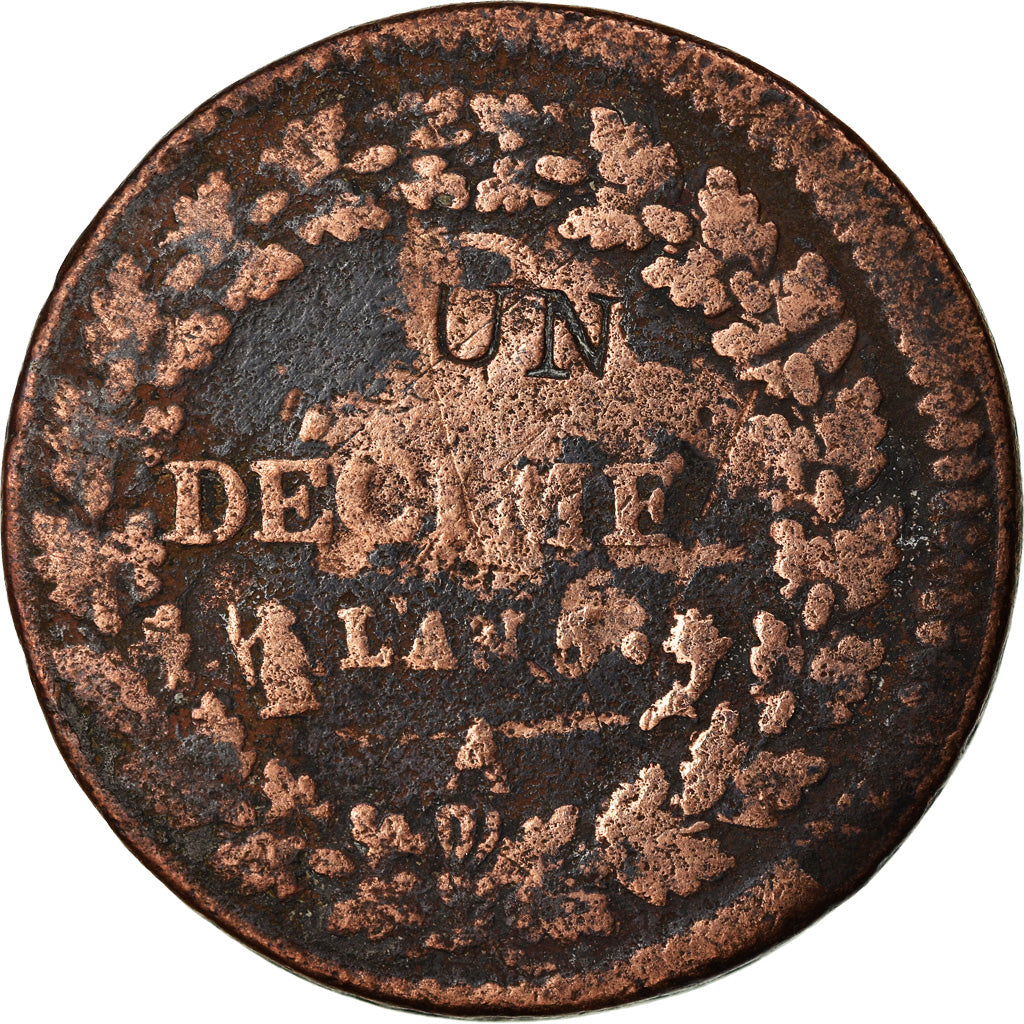 Moneda, Francia, Dupré, Decime, AN 5, Paris, Countermark, BC, Bronce, KM:637.1