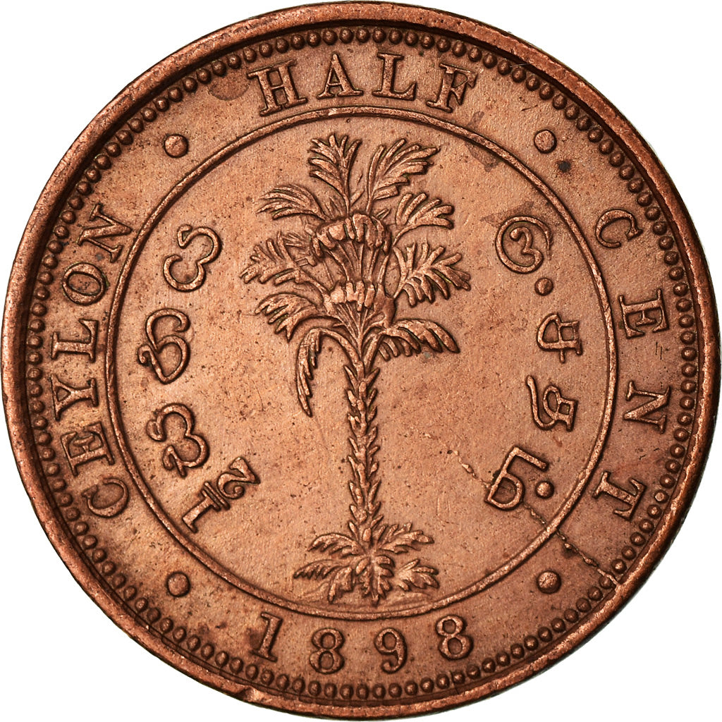 Coin, Ceylon, Victoria, 1/2 Cent, 1898, AU(50-53), Copper, KM:91