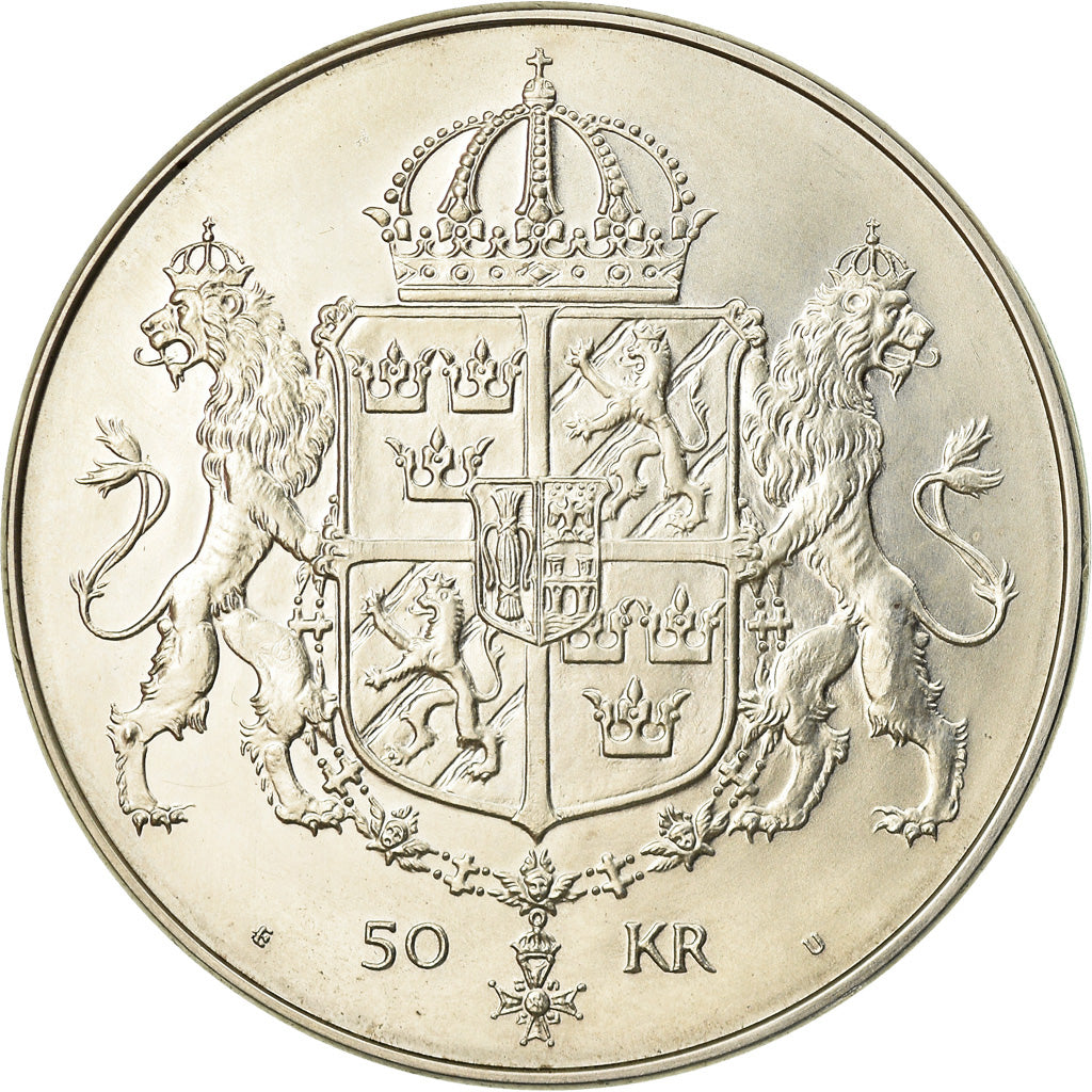 Coin, Sweden, Carl XVI Gustaf, 50 Kronor, 1976, MS(63), Silver, KM:854