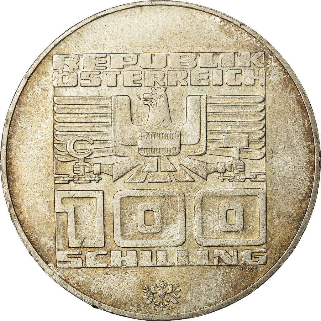 Coin, Austria, Ski jump, Olympic, 100 Schilling, 1976, AU(55-58), Silver