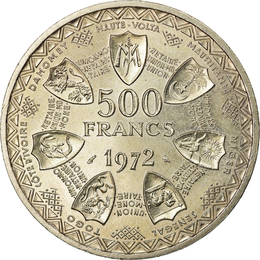 Coin, West African States, 500 Francs, 1972, Paris, MS(60-62), Silver, KM:7
