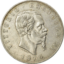 Coin, Italy, Vittorio Emanuele II, 5 Lire, 1876, Rome, EF(40-45), Silver, KM:8.4