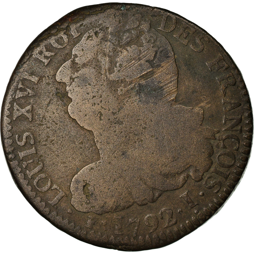 Coin, France, Louis XVI, 2 sols françois, 2 Sols, 1792, Clermont-Ferrand