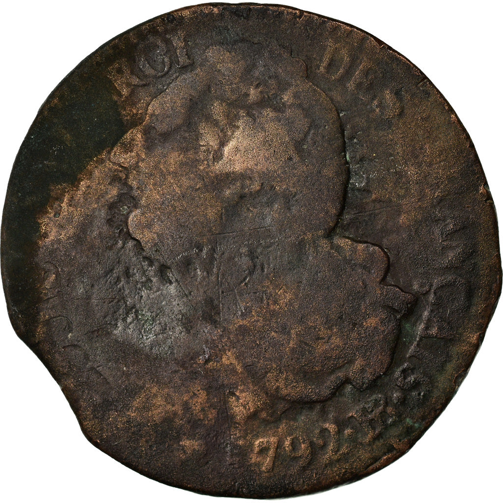 Moneda, Francia, Louis XVI, 2 sols français, 2 Sols, 1792, Strasbourg, BC