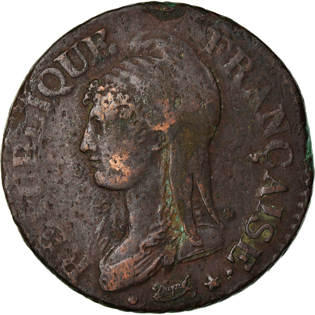 Münze, Frankreich, Dupré, 5 Centimes, AN 8, Metz, S+, Bronze, KM:640.2