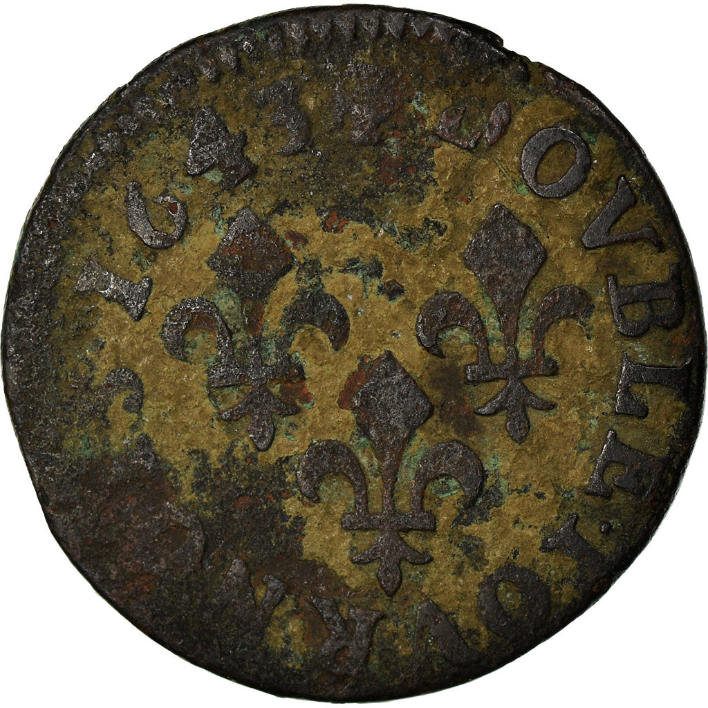 Munten, Frankrijk, Louis XIII, Double Tournois, 1643, ZG+, Koper