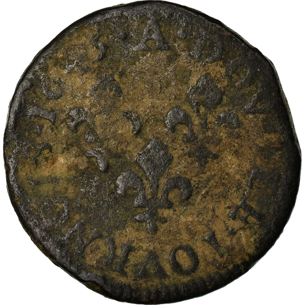 Munten, Frankrijk, Louis XIII, Double Tournois, 1643, Corbeil, FR, Koper