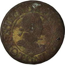 Moneda, Francia, Louis XIII, Double Tournois, 1621/20, Poitiers, BC+, Cobre