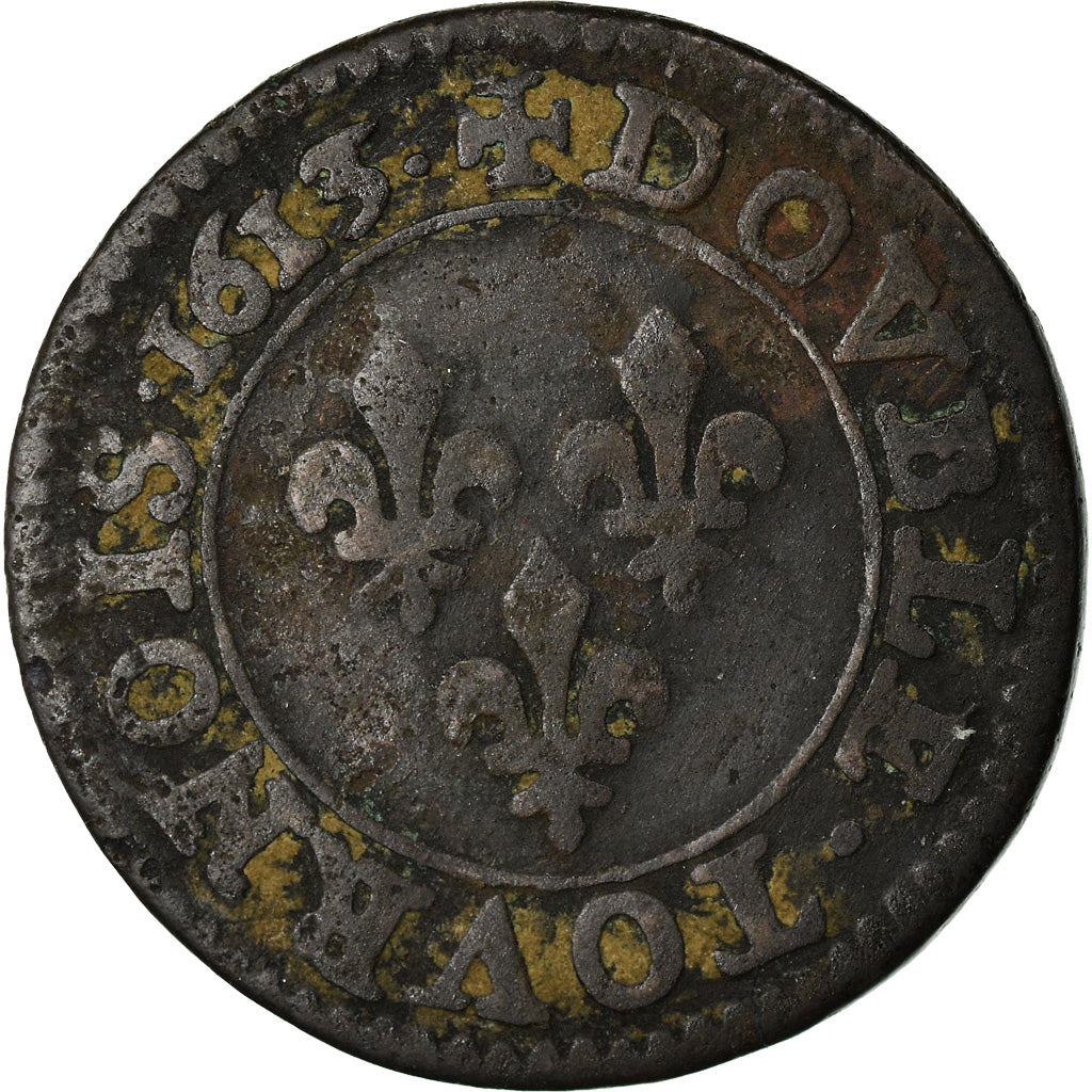 Coin, France, Louis XIII, Double Tournois, 1613, Paris, F(12-15), Copper