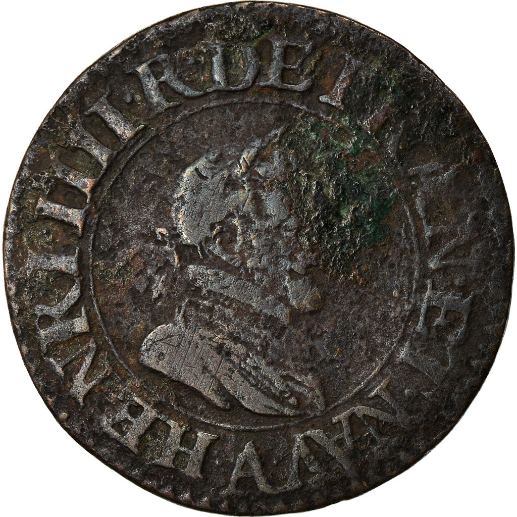 Coin, France, Henri IV, Double Tournois, 1607, Paris, VF(30-35), Copper